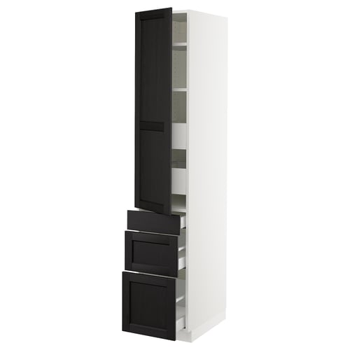 SEKTION / MAXIMERA Armoire haute porte/3 faces/5 tir, blanc/Lerhyttan teinté noir, 15x24x80 "