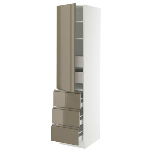 SEKTION / MAXIMERA Armoire haute porte/3 faces/5 tir, blanc/Voxtorp gris-brun foncé ultrabrillant, 18x24x80 "