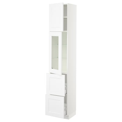SEKTION / MAXIMERA Armoire haute pte vitr/2 tir/1 pte, blanc/Axstad blanc mat, 15x15x80 "