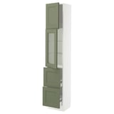 SEKTION / MAXIMERA Armoire haute pte vitr/2 tir/1 pte, blanc/Axstad gris-vert, 15x15x80 "