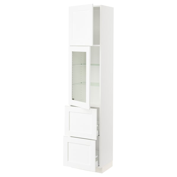 SEKTION / MAXIMERA Armoire haute pte vitr/2 tir/1 pte, blanc Enköping/blanc effet bois, 18x15x80 "