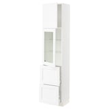 SEKTION / MAXIMERA Armoire haute pte vitr/2 tir/1 pte, blanc Enköping/blanc effet bois, 18x15x80 "