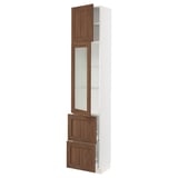 SEKTION / MAXIMERA Armoire haute pte vitr/2 tir/1 pte, blanc Enköping/brun effet noyer, 18x15x90 "