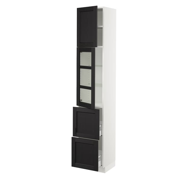 SEKTION / MAXIMERA Armoire haute pte vitr/2 tir/1 pte, blanc/Lerhyttan teinté noir, 15x15x80 "