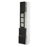 SEKTION / MAXIMERA Armoire haute pte vitr/2 tir/1 pte, blanc/Lerhyttan teinté noir, 15x15x80 "