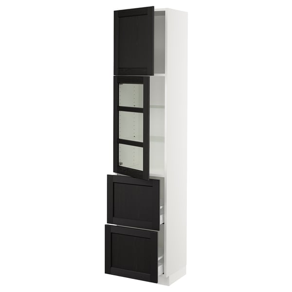 SEKTION / MAXIMERA Armoire haute pte vitr/2 tir/1 pte, blanc/Lerhyttan teinté noir, 18x15x80 "