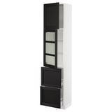 SEKTION / MAXIMERA Armoire haute pte vitr/2 tir/1 pte, blanc/Lerhyttan teinté noir, 18x15x80 "