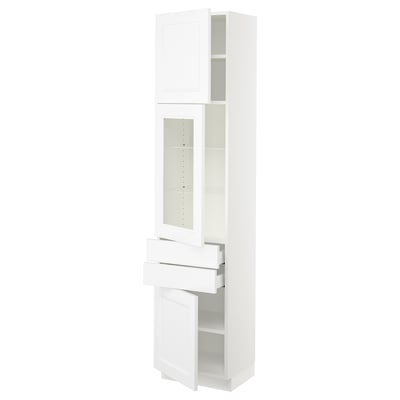 SEKTION / MAXIMERA Armoire haute pte vitr/2 tir/2 ptes, blanc/Axstad blanc mat, 18x15x80 "