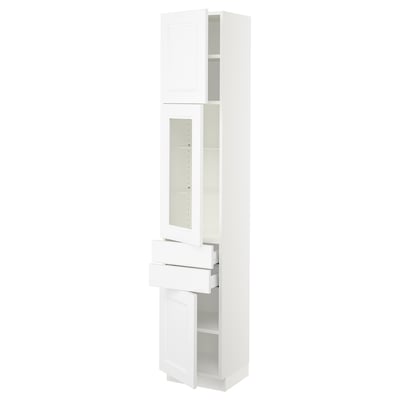 SEKTION / MAXIMERA Armoire haute pte vitr/2 tir/2 ptes, blanc/Axstad blanc mat, 15x15x80 "