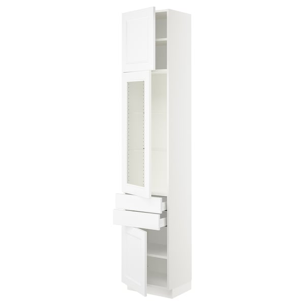 SEKTION / MAXIMERA Armoire haute pte vitr/2 tir/2 ptes, blanc/Axstad blanc mat, 18x15x90 "