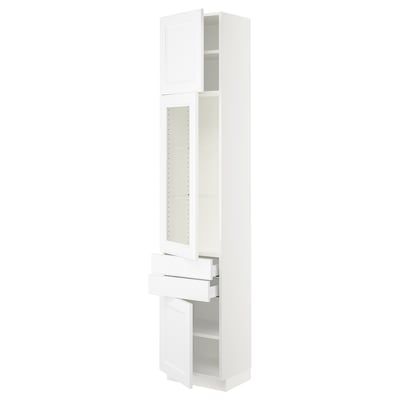 SEKTION / MAXIMERA Armoire haute pte vitr/2 tir/2 ptes, blanc/Axstad blanc mat, 18x15x90 "