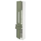 SEKTION / MAXIMERA Armoire haute pte vitr/2 tir/2 ptes, blanc/Axstad gris-vert, 15x15x80 "