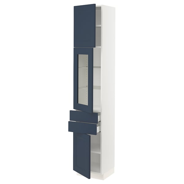 SEKTION / MAXIMERA Armoire haute pte vitr/2 tir/2 ptes, blanc Axstad/mat bleu, 15x15x80 "