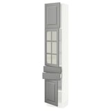SEKTION / MAXIMERA Armoire haute pte vitr/2 tir/2 ptes, blanc/Bodbyn gris, 15x15x80 "
