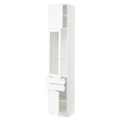 SEKTION / MAXIMERA Armoire haute pte vitr/2 tir/2 ptes, blanc Enköping/blanc effet bois, 18x15x90 "