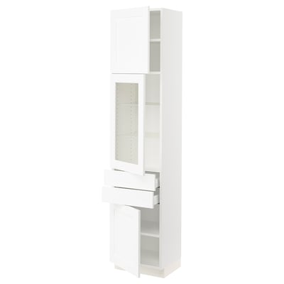 SEKTION / MAXIMERA Armoire haute pte vitr/2 tir/2 ptes, blanc Enköping/blanc effet bois, 18x15x80 "
