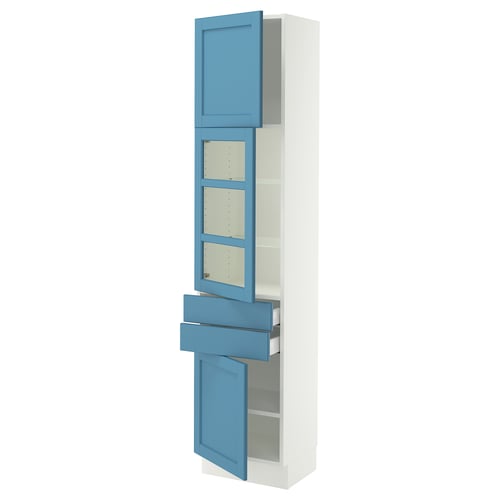 SEKTION / MAXIMERA Armoire haute pte vitr/2 tir/2 ptes, blanc/Lerhyttan bleu, 18x15x80 "
