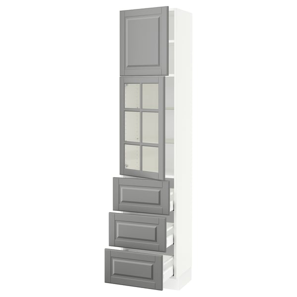 SEKTION / MAXIMERA Armoire haute pte vitr/3 tir/1 pte, blanc/Bodbyn gris, 18x15x80 "