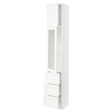 SEKTION / MAXIMERA Armoire haute pte vitr/3 tir/1 pte, blanc Enköping/blanc effet bois, 15x15x90 "