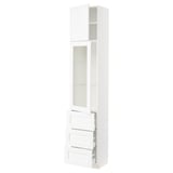 SEKTION / MAXIMERA Armoire haute pte vitr/3 tir/1 pte, blanc Enköping/blanc effet bois, 18x15x90 "