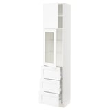 SEKTION / MAXIMERA Armoire haute pte vitr/3 tir/1 pte, blanc Enköping/blanc effet bois, 18x15x80 "