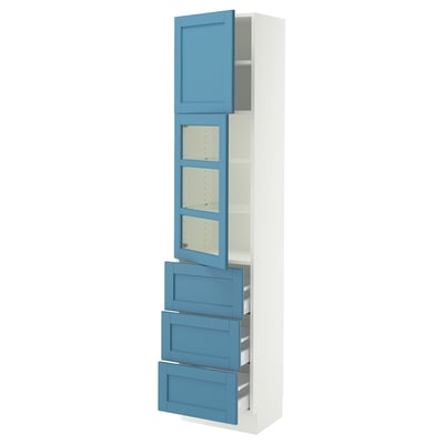 SEKTION / MAXIMERA Armoire haute pte vitr/3 tir/1 pte, blanc/Lerhyttan bleu, 18x15x80 "
