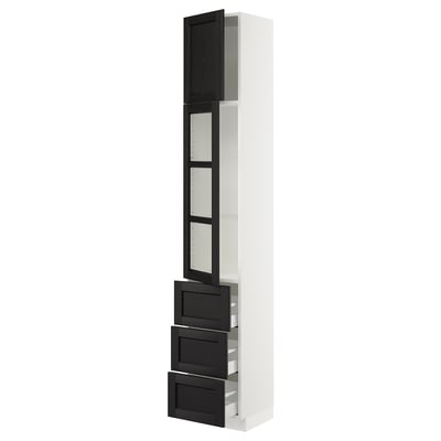SEKTION / MAXIMERA Armoire haute pte vitr/3 tir/1 pte, blanc/Lerhyttan teinté noir, 15x15x90 "