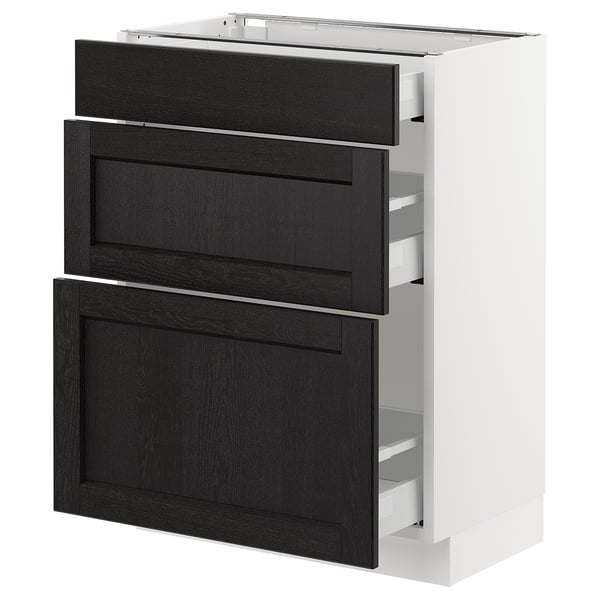 SEKTION / MAXIMERA Armoire inf 3 tir, blanc/Lerhyttan teinté noir, 24x15x30 "