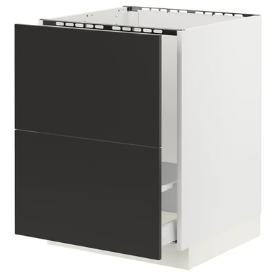 SEKTION / MAXIMERA Armoire inf pr évier/tri/2 faces, blanc/Nickebo anthracite mat, 24x24x30 "