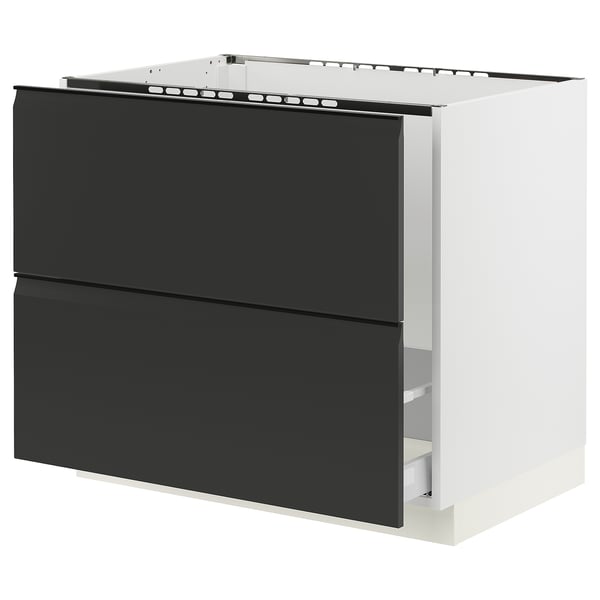 SEKTION / MAXIMERA Armoire inf pr évier/tri/2 faces, blanc/Upplöv anthracite mat, 36x24x30 "