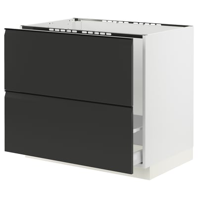SEKTION / MAXIMERA Armoire inf pr évier/tri/2 faces, blanc/Upplöv anthracite mat, 36x24x30 "