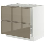 SEKTION / MAXIMERA Armoire inf pr évier/tri/2 faces, blanc/Voxtorp gris-brun foncé ultrabrillant, 36x24x30 "