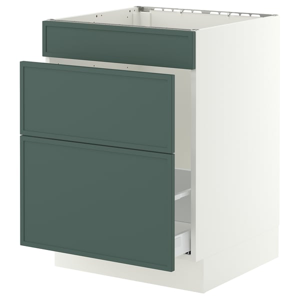 SEKTION / MAXIMERA Armoire inf pr évier/tri/3 faces, blanc/Aspudden gris-vert foncé, 24x24x30 "