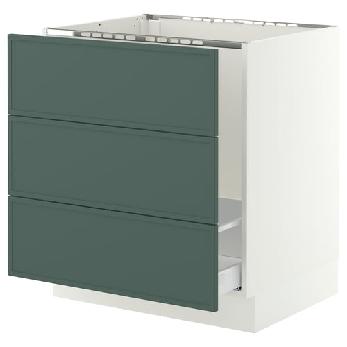 SEKTION / MAXIMERA Armoire inf pr évier/tri/3 faces, blanc/Aspudden gris-vert foncé, 30x24x30 "