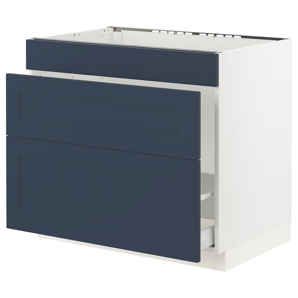 SEKTION / MAXIMERA Armoire inf pr évier/tri/3 faces, blanc Axstad/mat bleu, 36x24x30 "