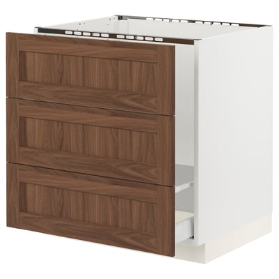 SEKTION / MAXIMERA Armoire inf pr évier/tri/3 faces, blanc Enköping/brun effet noyer, 30x24x30 "