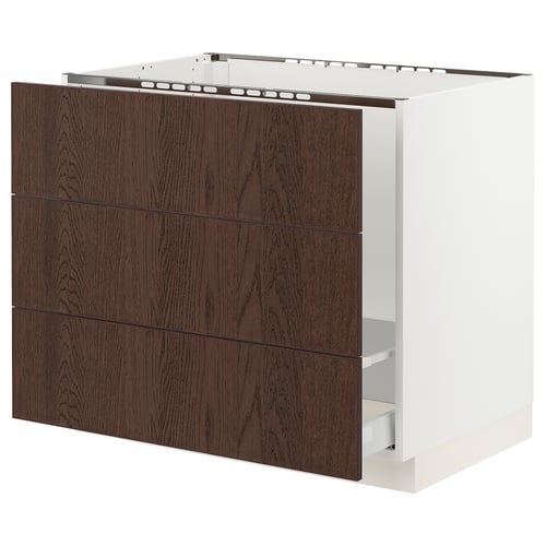 SEKTION / MAXIMERA Armoire inf pr évier/tri/3 faces, blanc/Sinarp brun, 36x24x30 "