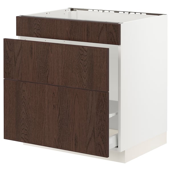 SEKTION / MAXIMERA Armoire inf pr évier/tri/3 faces, blanc/Sinarp brun, 30x24x30 "