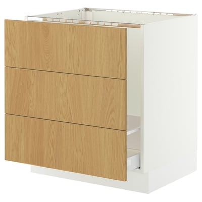 SEKTION / MAXIMERA Armoire inf pr évier/tri/3 faces, blanc/Sinarp chêne plaqué, 30x24x30 "