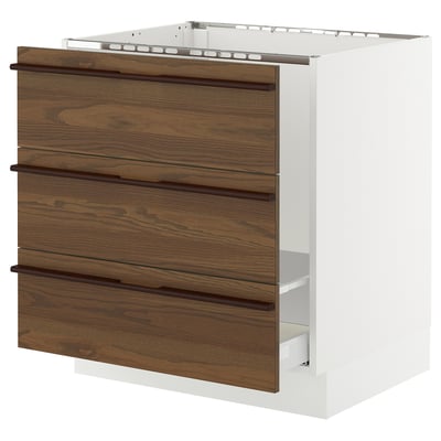 SEKTION / MAXIMERA Armoire inf pr évier/tri/3 faces, blanc/Stensta frêne plaqué brun foncé, 30x24x30 "