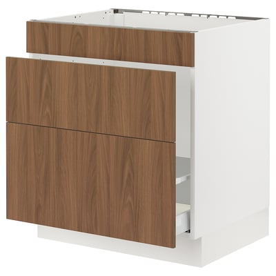 SEKTION / MAXIMERA Armoire inf pr évier/tri/3 faces, blanc/Tistorp effet noyer foncé, 30x24x30 "