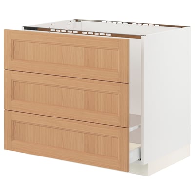 SEKTION / MAXIMERA Armoire inf pr évier/tri/3 faces, blanc/Vedhamn chêne, 36x24x30 "