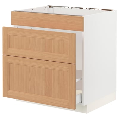 SEKTION / MAXIMERA Armoire inf pr évier/tri/3 faces, blanc/Vedhamn chêne, 30x24x30 "