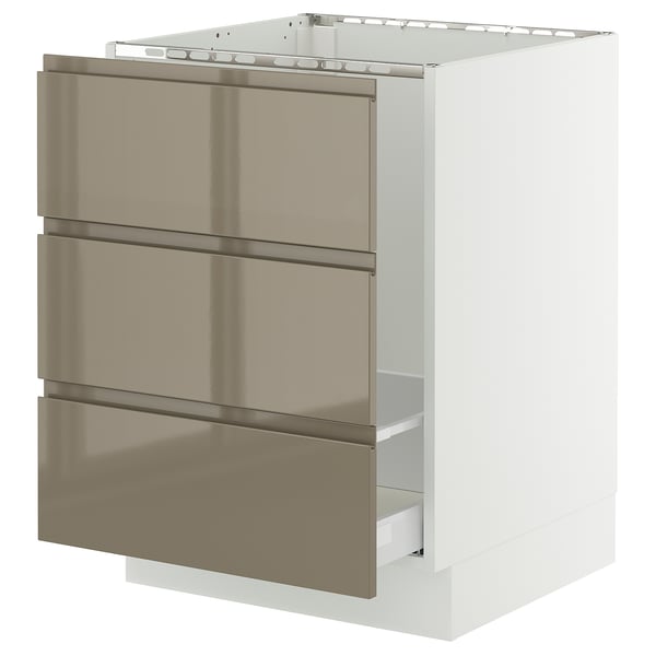 SEKTION / MAXIMERA Armoire inf pr évier/tri/3 faces, blanc/Voxtorp gris-brun foncé ultrabrillant, 24x24x30 "