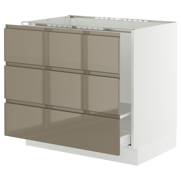 SEKTION / MAXIMERA Armoire inf pr évier/tri/3 faces, blanc/Voxtorp gris-brun foncé ultrabrillant, 36x24x30 "