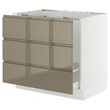 SEKTION / MAXIMERA Armoire inf pr évier/tri/3 faces, blanc/Voxtorp gris-brun foncé ultrabrillant, 36x24x30 "