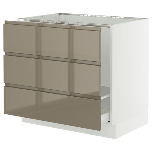 SEKTION / MAXIMERA Armoire inf pr évier/tri/3 faces, blanc/Voxtorp gris-brun foncé ultrabrillant, 36x24x30 "