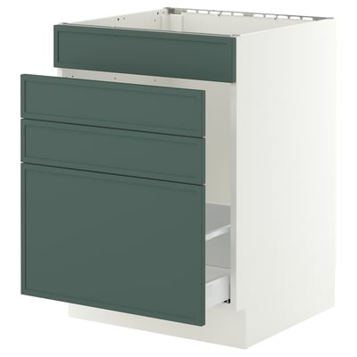 SEKTION / MAXIMERA Armoire inf pr évier/tri/4 faces, blanc/Aspudden gris-vert foncé, 24x24x30 "