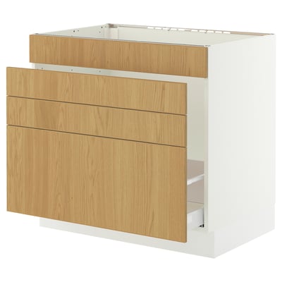 SEKTION / MAXIMERA Armoire inf pr évier/tri/4 faces, blanc/Sinarp chêne plaqué, 36x24x30 "