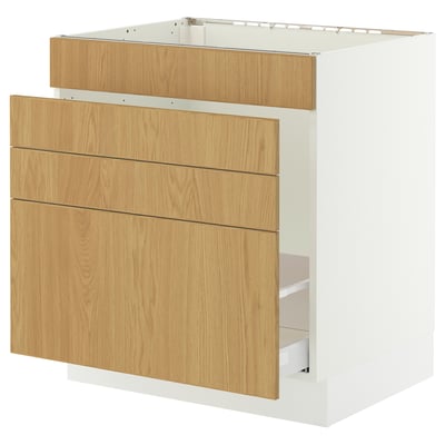 SEKTION / MAXIMERA Armoire inf pr évier/tri/4 faces, blanc/Sinarp chêne plaqué, 30x24x30 "